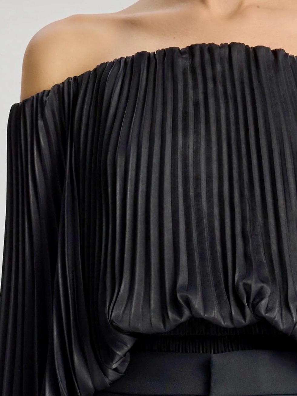 A.L.C. Black Off-Shoulder Pleated Blouse